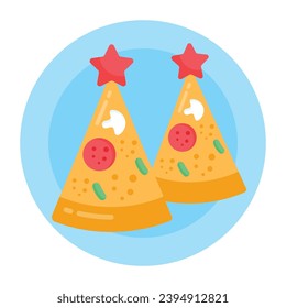 Flat pizza tray icon isolated on blue background 