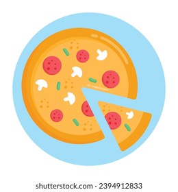 Flat pizza tray icon isolated on blue background 
