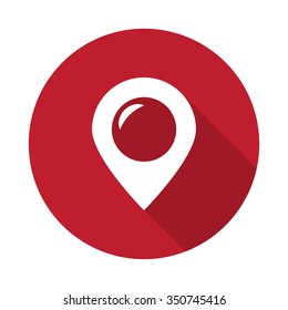 Flat Place icon with long shadow on red circle