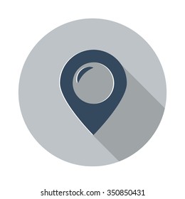 Flat Place icon with long shadow on grey circle