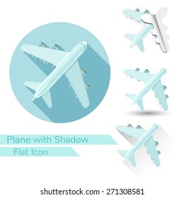 flat plane icon isolated object on white with oval long shadow and folded corner