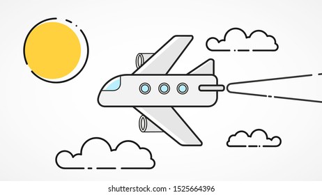 Flat Plane Illustration, View Of Flying Plane Vector
