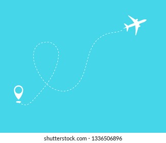Flat plane and its track on blue background. Vector illustration 10 eps.
