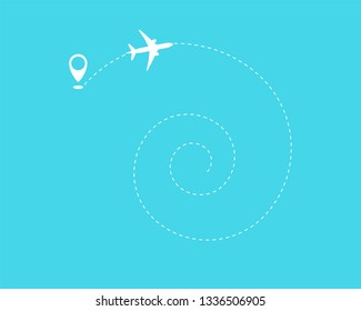Flat plane and its track on blue background. Vector illustration 10 eps.