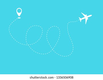 Flat plane and its track on blue background. Vector illustration 10 eps.