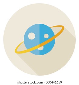 Flat Planet Circle Icon with Long Shadow. Back to School Vector illustration. Science Object.  Astronomy Space. Sky Planet 