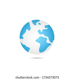 Flat planet Earth icon in white and blue colors. Vector illustration for web banner, web and mobile, infographics
