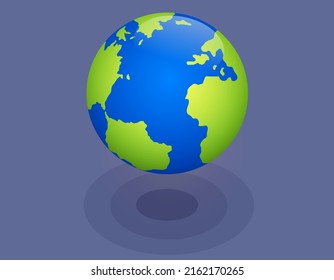 Flat planet Earth icon. World Globe with continents seas and oceans. Mainlands silhouettes on blue planet surface vector illustration for banner, web and mobile, infographics, geographic features