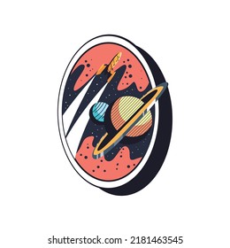 flat planets badge with a rocket
