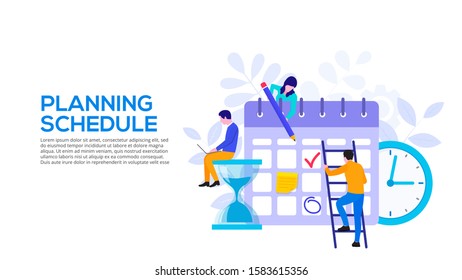 Flat planning schedule and calendar concept. Time management concept. Illustration for web banner layout template. Landing page.