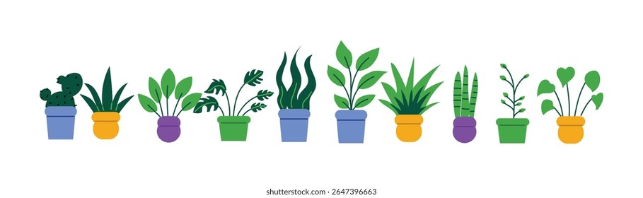Flat Plant Pot Set Collection for Decoration, UI Elements, and Flat Design Illustration