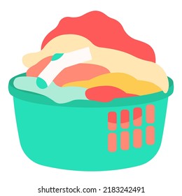 Flat plastic basin with clothes. The concept of cleaning. Colorful vector illustration isolated on a white background.