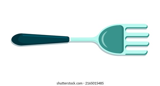 Arte de horquilla de plástico plano. Cuchillo de cocina de cubiertos, aislado sobre fondo blanco. Icono de configuración de tabla. Colores de moda. Plantilla de diseño elegante. Ilustración vectorial simple