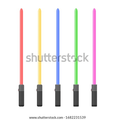 Flat plastic light swords. Cartoon futuristic melee weapon for the fight during the war among the stars