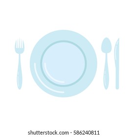 Flat plate, spoon, fork icons.