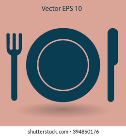 Flat plate,fork and knife icon