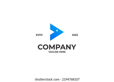 Flat play fish media logo design vector illustration idea