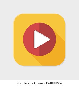 Flat play icon for application on grey background