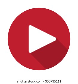 Flat Play icon with long shadow on red circle