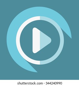 Flat Play Icon with Shadows on a Blue Circular Button.