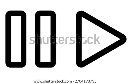 Flat play and pause web icons set on white background. Vector play and pause icons on white background. Black multimedia pause button icon. Isolated modern vector play and pause icons. EPS 10.
