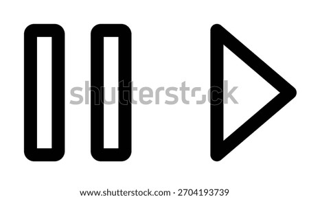 Flat play and pause web icons set on white background. Vector play and pause icons on white background. Black multimedia pause button icon. Isolated modern vector play and pause icons. EPS 10.