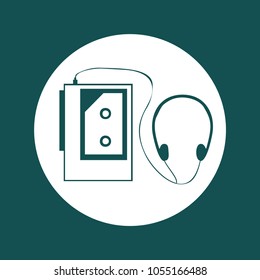 Flat pleer with headset icon. Green line design in white round background with dark green.