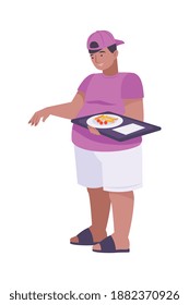 Flacher Pflaumenschlauch, der Tray mit Lunch-Vektorgrafik trägt