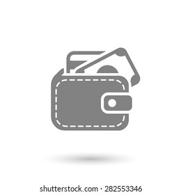 flat pocket wallet gray icon with shadow isolated