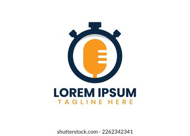 Flat podcast time logo template vector design illustration