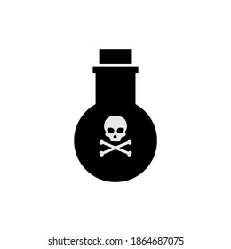 Flat poison bottle icon toxin. Poison silhouette venom chemical drink glass skull caution vector