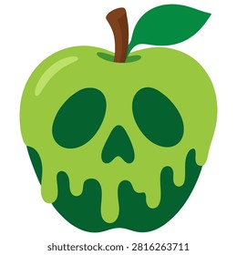 Flat poisoned green apple illustration for Halloween spooky fantasy concept