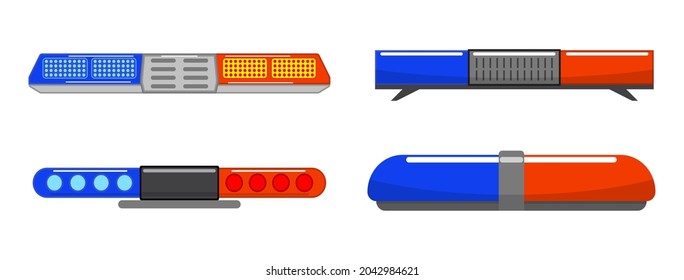 flat police siren light beacon flasher isolated, emergency light red blue siren, led flasher set siren police. eps format