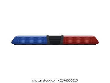 Flat police siren light beacon flasher isolated, emergency light red blue siren, led flasher set siren police.