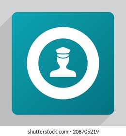 flat policeman icon, white on green background 