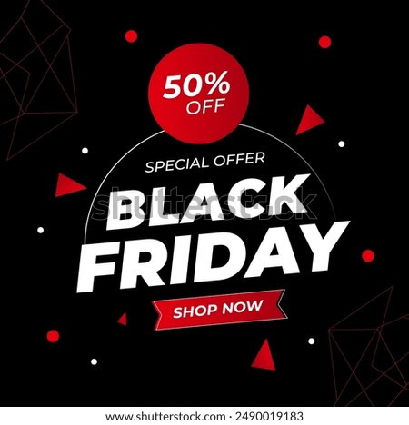 flat polygonal black friday background 50% off black and red