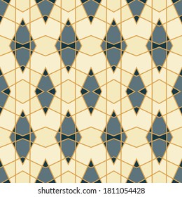 Flat polygonal vector seamless ornament for interior decor. Art deco pattern. Lines structure grid.