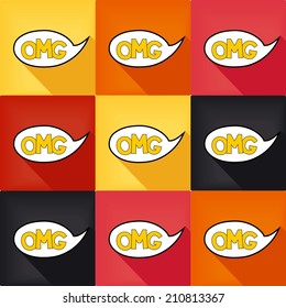 Flat pop art speech bubble - OH MY GOD, set colored design elements. Vector eps 8
