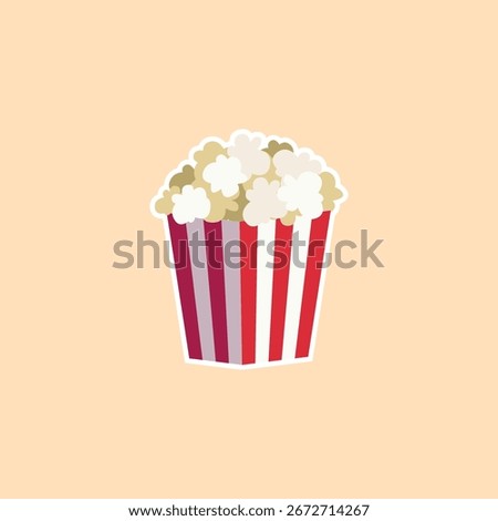 Flat popcorn vector sticker. An isolated, retro-style illustration of a bucket of popcorn, perfect for movie night invitations, cinema posters, food-related apps, or social media graphic