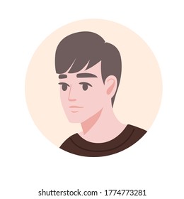 Flat portrait avatar icon for social platforms with young man on beige circle vector illustration on white background
