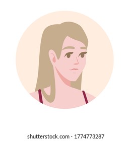 Icono de retrato plano para plataformas sociales con mujer joven en círculo beige ilustración vectorial sobre fondo blanco