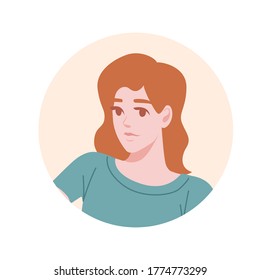 Icono de retrato plano para plataformas sociales con mujer joven en círculo beige ilustración vectorial sobre fondo blanco