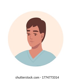 Flat portrait avatar icon for social platforms with young man on beige circle vector illustration on white background