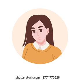 Icono de retrato plano para plataformas sociales con mujer joven en círculo beige ilustración vectorial sobre fondo blanco