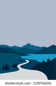 Flat portrait design from views of roads in the mountains and lakes