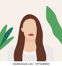 flat portrait of a girl with red lips. The minimal portrait of a girl. 
