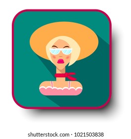 flat portrait of a strict girl in an office style, elegant woman, avatar, icon, fashion girl, blonde in a hat and glasses, character for the site, secretary, woman with glasses
