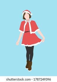 flat portrait vector, illustration design. happy woman wears red dress isolated on background.