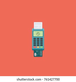 Flat Pos payment terminal and credit card. Cashless payment Illustration