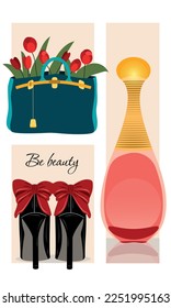 Postal plana para ser belleza zapatos de perfume vector
